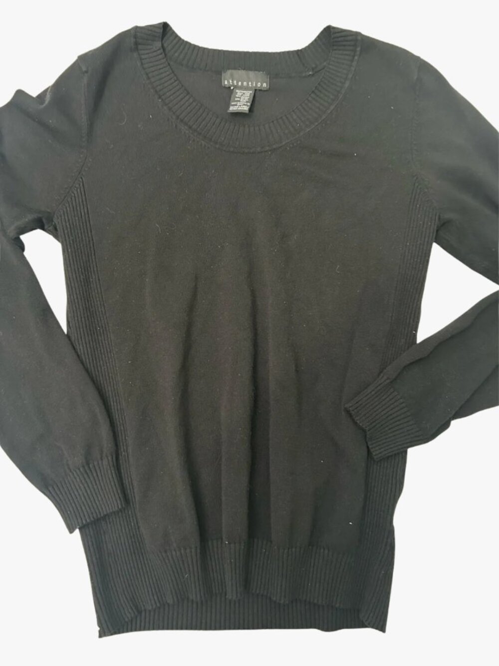Attention Black Ribbed Crewneck Sweater | Women's Long Sleeve Knit Pullover